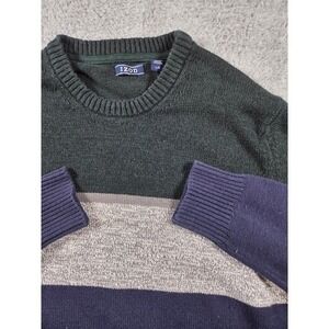 IZOD Mens Large Green Navy Gray‎ Stripe Crew Neck Long Sleeve Sweater L